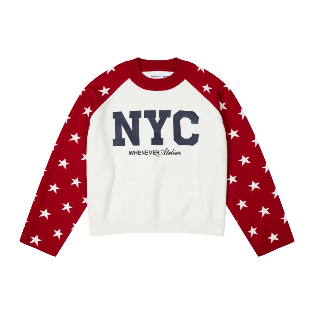 "WHENEVER" Áo Sweater Whenever Atelier Raglan Form Boxy Local Brand Unisex / WHITE RED