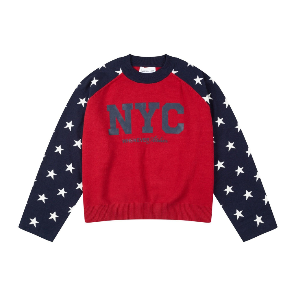 "WHENEVER" Áo Sweater Whenever Atelier Raglan Form Boxy Local Brand Unisex / RED NAVY