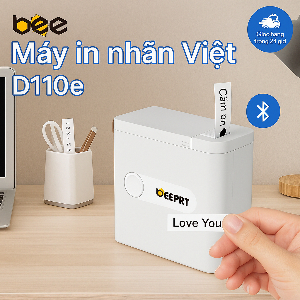 Máy In Tem Nhãn Mini D110e BEEPRT Bluetooth In QR Code, Barcode, Sticker, Ghi Chú Nhỏ Gọn Không Mực