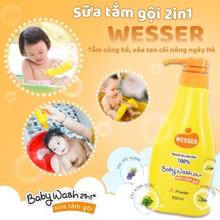 Sữa Tắm Gội Wesser 2 In 1 500ml - Cam/Xanh Lá/Hồng mẫu mới mamababysile