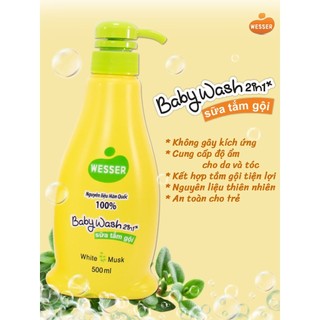 Sữa Tắm Gội Wesser 2 In 1 500ml - Cam/Xanh Lá/Hồng mẫu mới mamababysile
