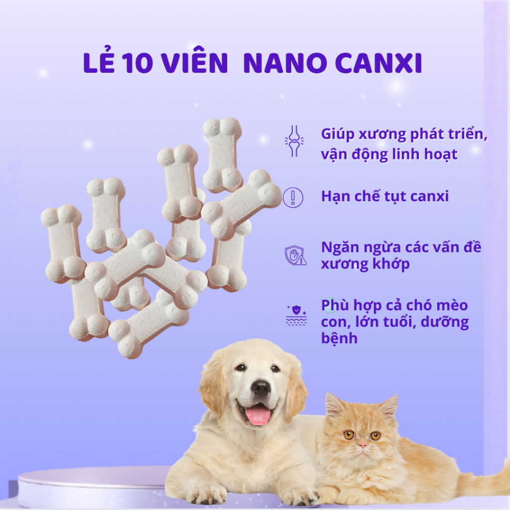 COMBO 10 VIÊN CANXI NANO chống hạ bàn chân chó mèo MasterCare