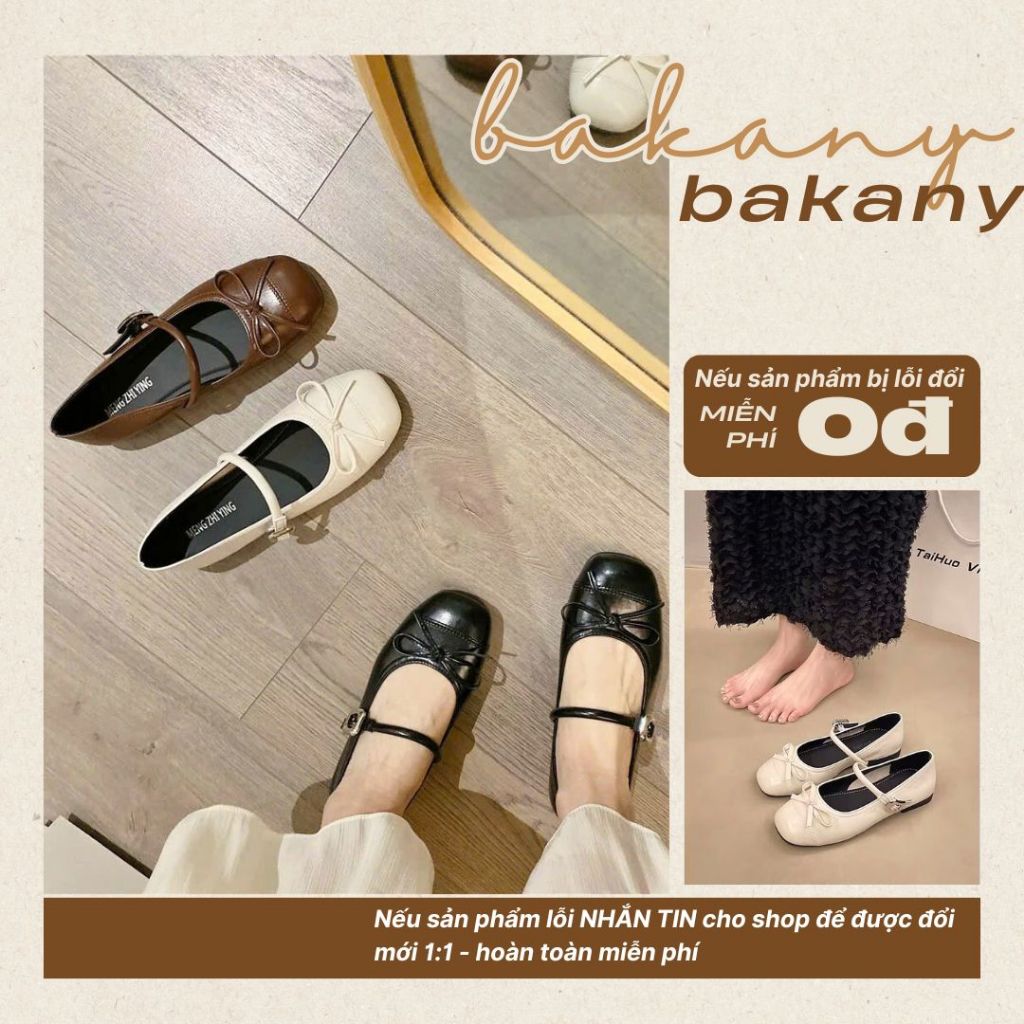  Giày Sục Búp Bê Nữ Lolita Giày Đế Bằng Nữ Phối Nơ Chất Da Đế Bệt Đủ Màu Đen Nâu Kem Xám Bạc Mã N02 