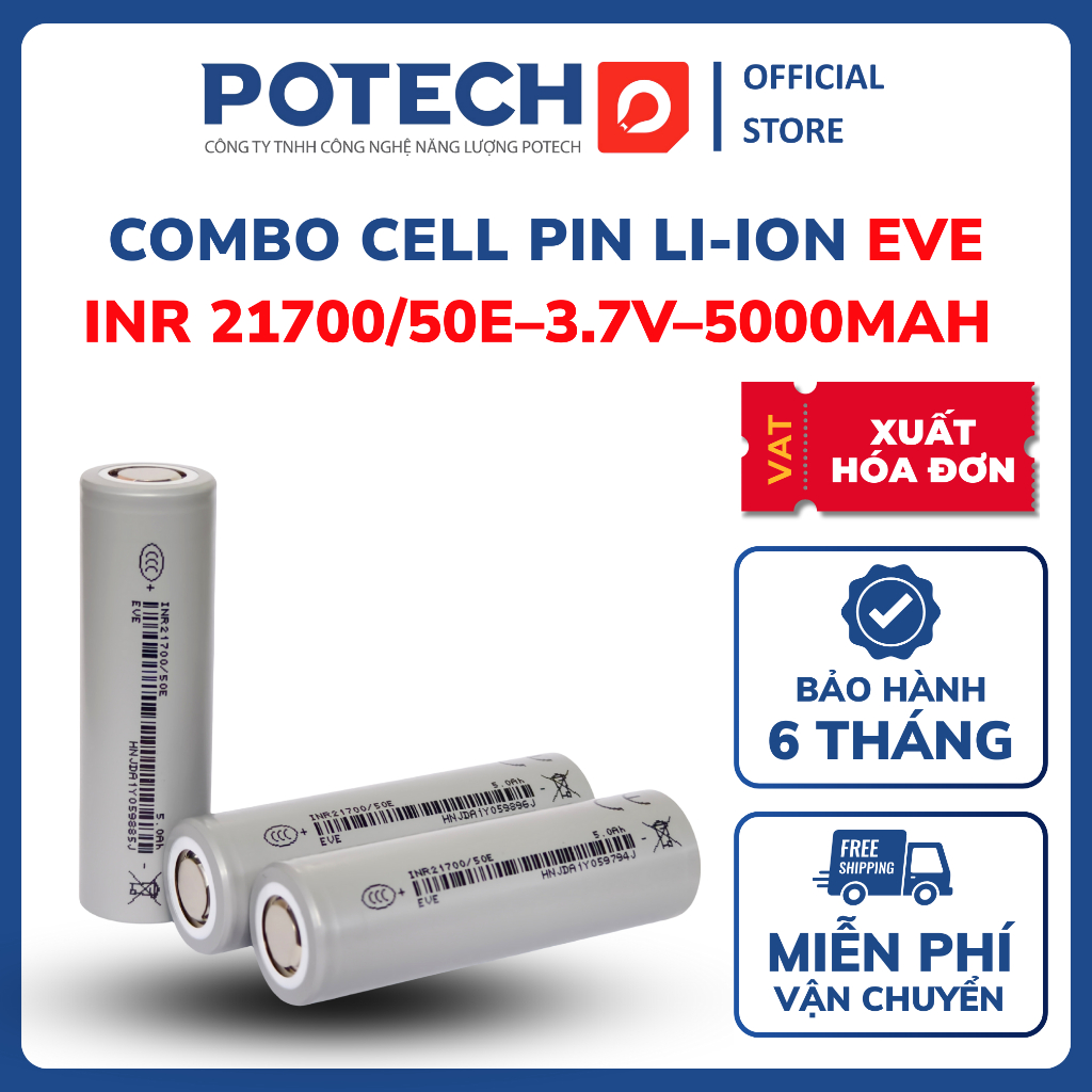 COMBO | Cell 21700 EVE 50E 5000mAh xả 3C/15A, cell INR 21700/50E-3.7V-5000mAh