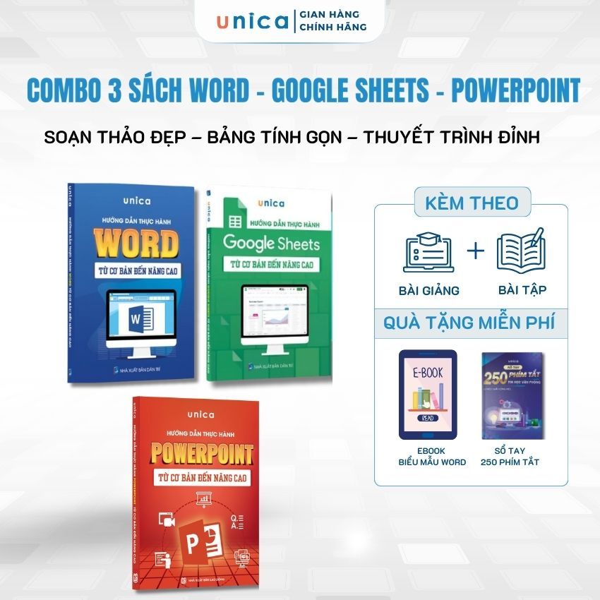 Combo 3 Sách Word - Google Sheets - PowerPoint Unica Thành Thạo Tin Học Văn Phòng Kèm Bài Giảng