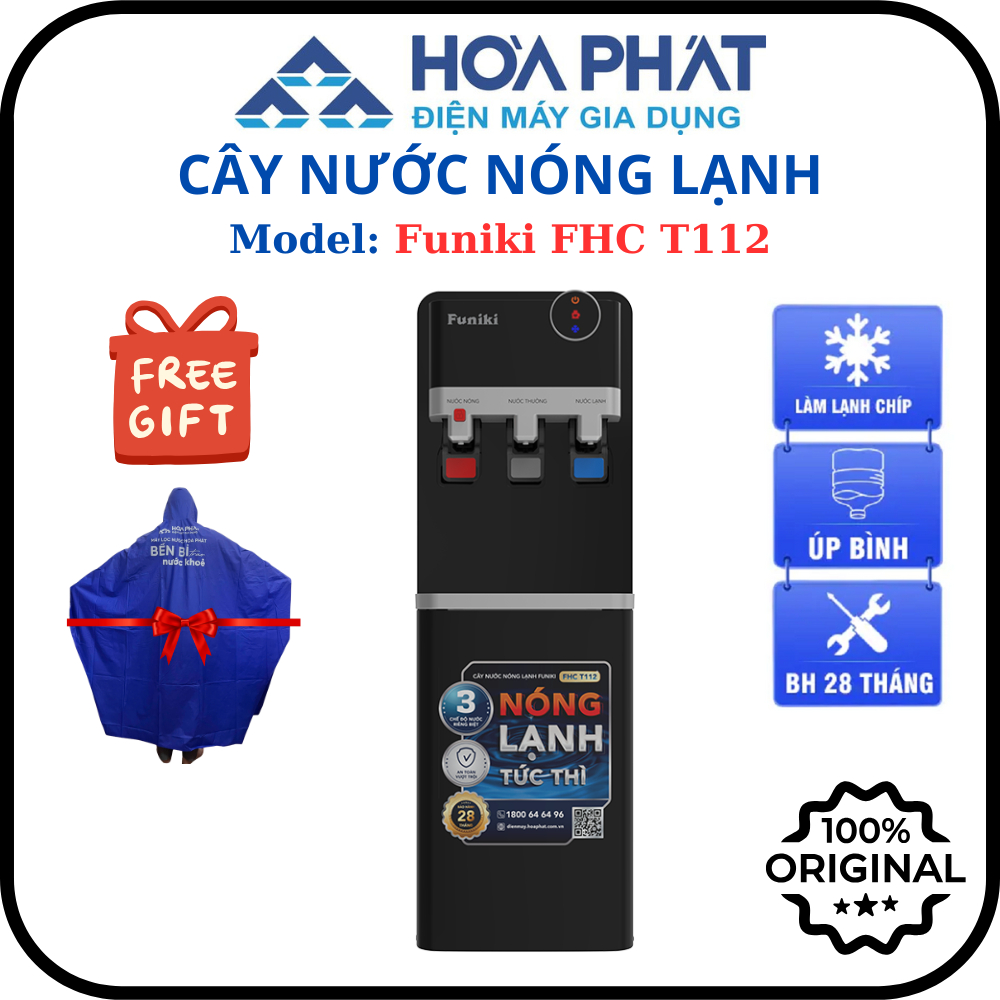 Cây nước nóng lạnh úp bình Hòa Phát Funiki FHC T112 (mã thay thế HTL223) - màu đen - Tặng kèm 1 bộ á