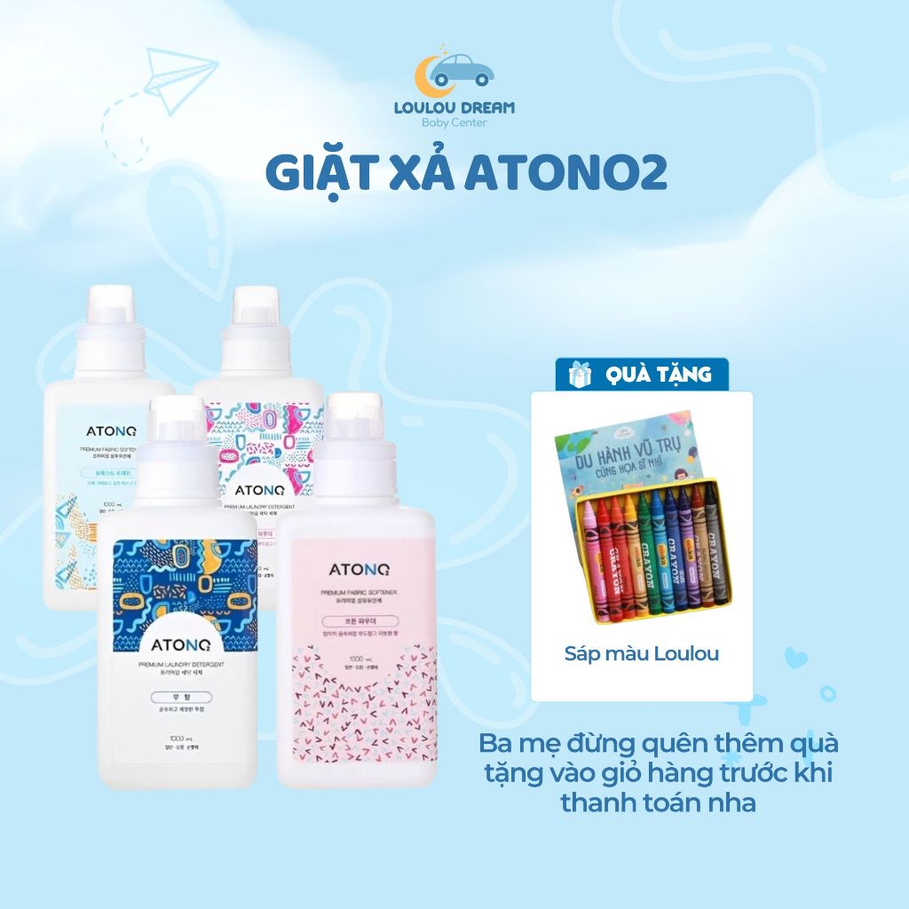 Nước giặt nước xả thuần chay ATONO2 Chai 1000ml/ Túi 1000ml Hàn Quốc cho bé từ sơ sinh