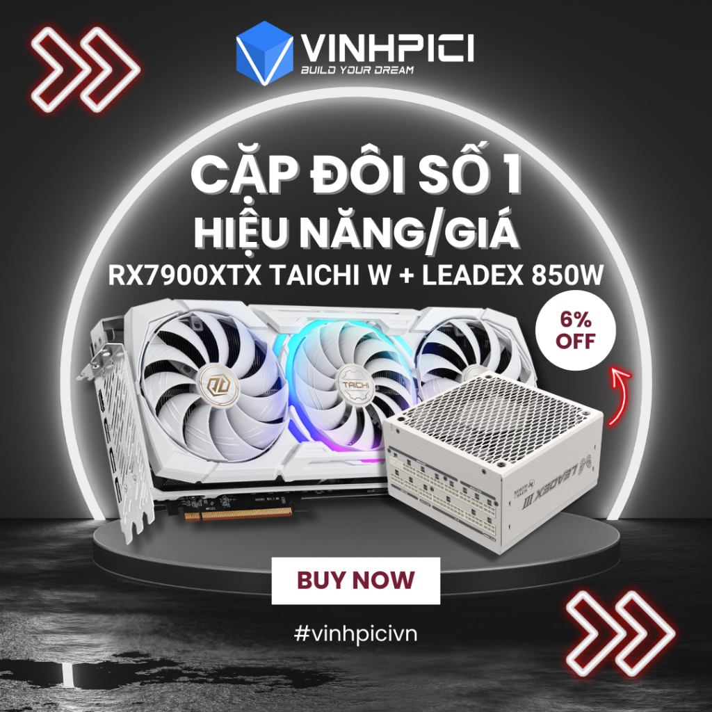 Máy tính COMBO GPU AMD (RX 7900XTX TAICHI WHITE kèm Nguồn SuperFlower Leadex III 850W GOLD)