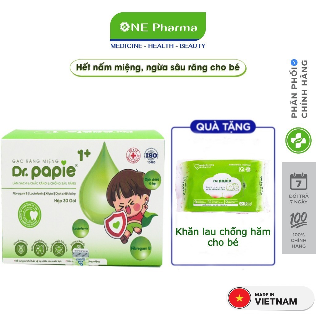 Gạc răng miệng cho bé, trẻ sơ sinh dr.Papie 1+ (30 gói)