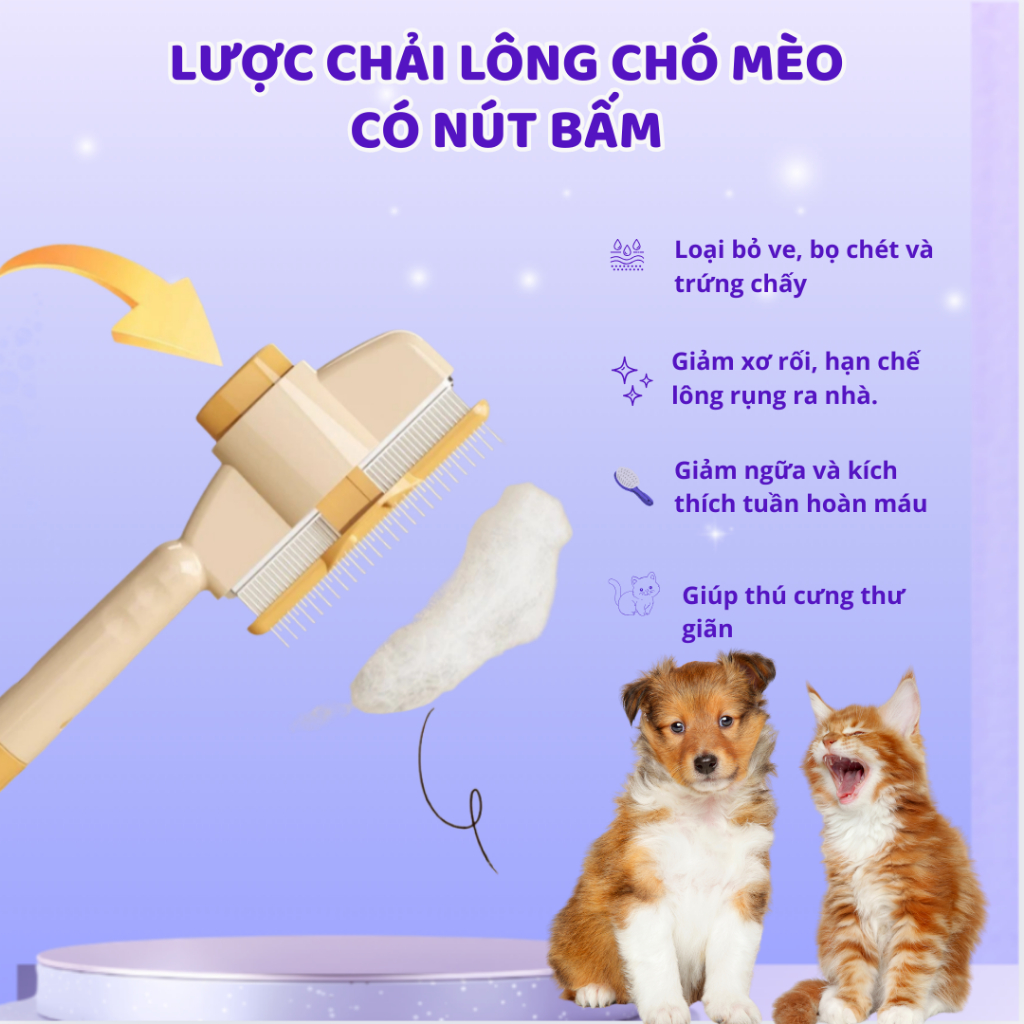 Lược chải ve rận Ca cấp cho chó mèo, lược chải lông có nút bấm Mastercare