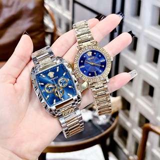 Combo đồng hồ đôi nam nữ máy pin dây kim loại chống nước cao cấp ver$ace nam 49mm nữ size 35mm