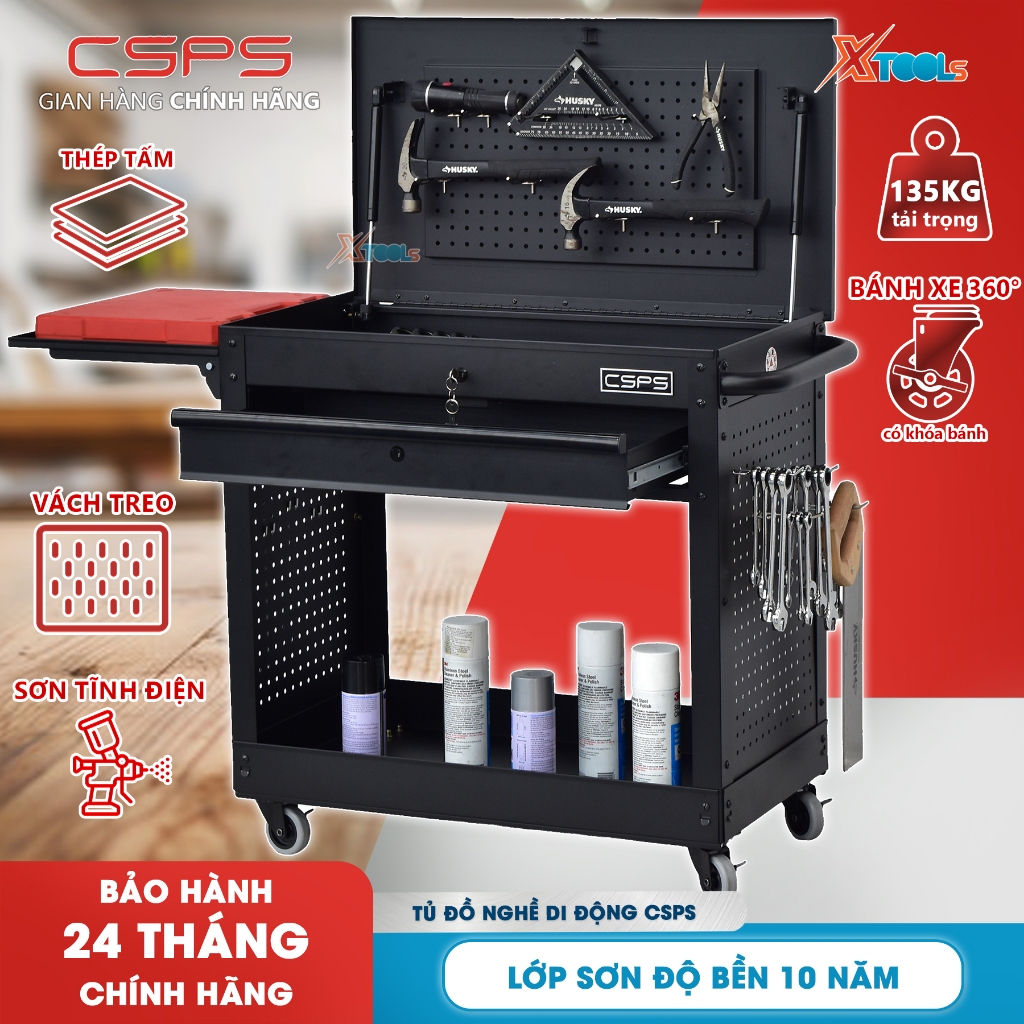 Tủ đồ nghề di động CSPS 79cm 1 hộc kéo, tải trọng 135kg 4 bánh xe di động, xe đẩy di động, tủ di độn