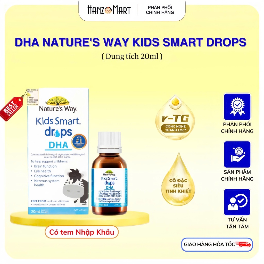 DHA Drops Nature's Way Kids Smart Drops Siro Thông Minh Bổ Sung DHA EPA, Hỗ Trợ Bổ Não Và Mắt Cho Bé
