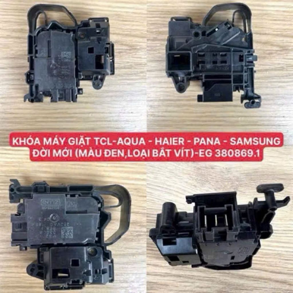 Công tắc khóa cửa máy giặt AQUA D850A 10kg ĐỜI MỚI màu đen ,loại bắt vít  EG 380869.1