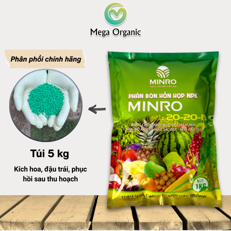 Phân bón NPK 20-20-15 Minro (1kg) - phân bón hỗn hợp NPK hòa tan hoàn toàn