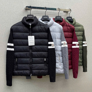  Áo khoác phao cổ trụ nam nữ PB thân gió trơn trần bông 3 lớp phối tay len dệt logo sợi vặn thừng AK290P 