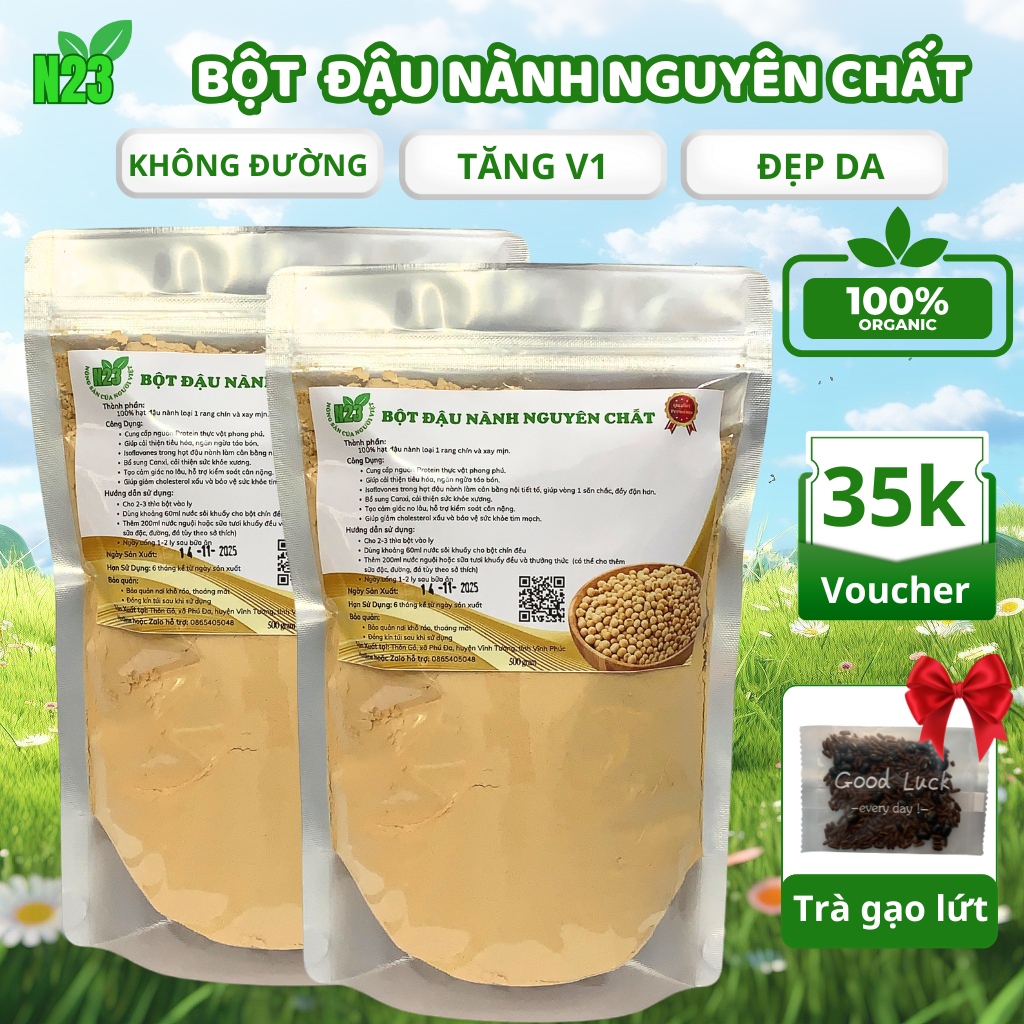 1KG Bột Đậu Nành N23| Bột Đậu Nành Nguyên Chất Đã Tách Vỏ Rang Chín Xay Mịn Không Chất Bảo Quản - Nô