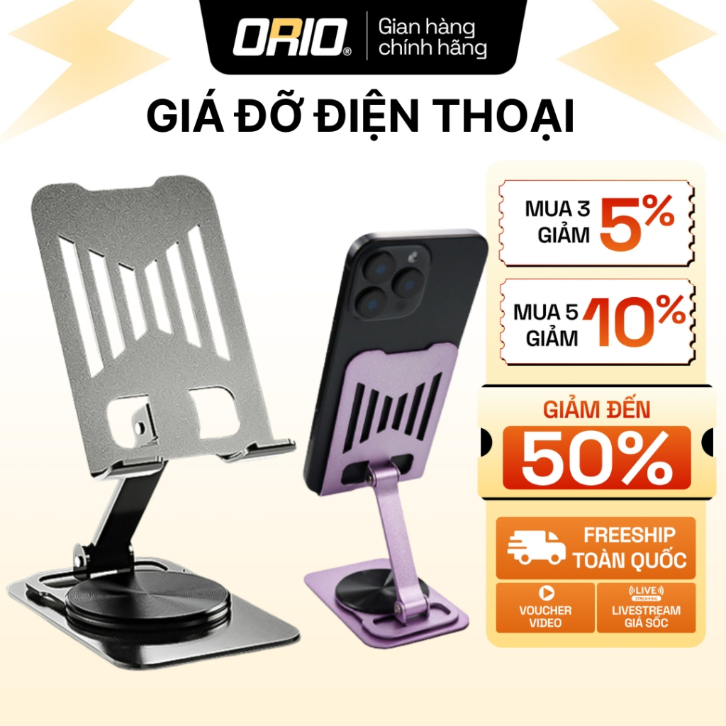 Giá đỡ điện điện thoại để bàn ORIO livetream xem video xoay 360 độ khung gấp gọn điều chỉnh đa năng
