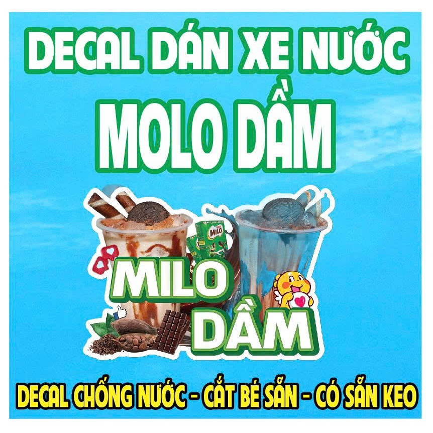 Decal MILO DẦM trang trí quán, Sticker MILO DẦM , Decal dán tường, tủ, kính, quầy, xe trà sữa, xe cà