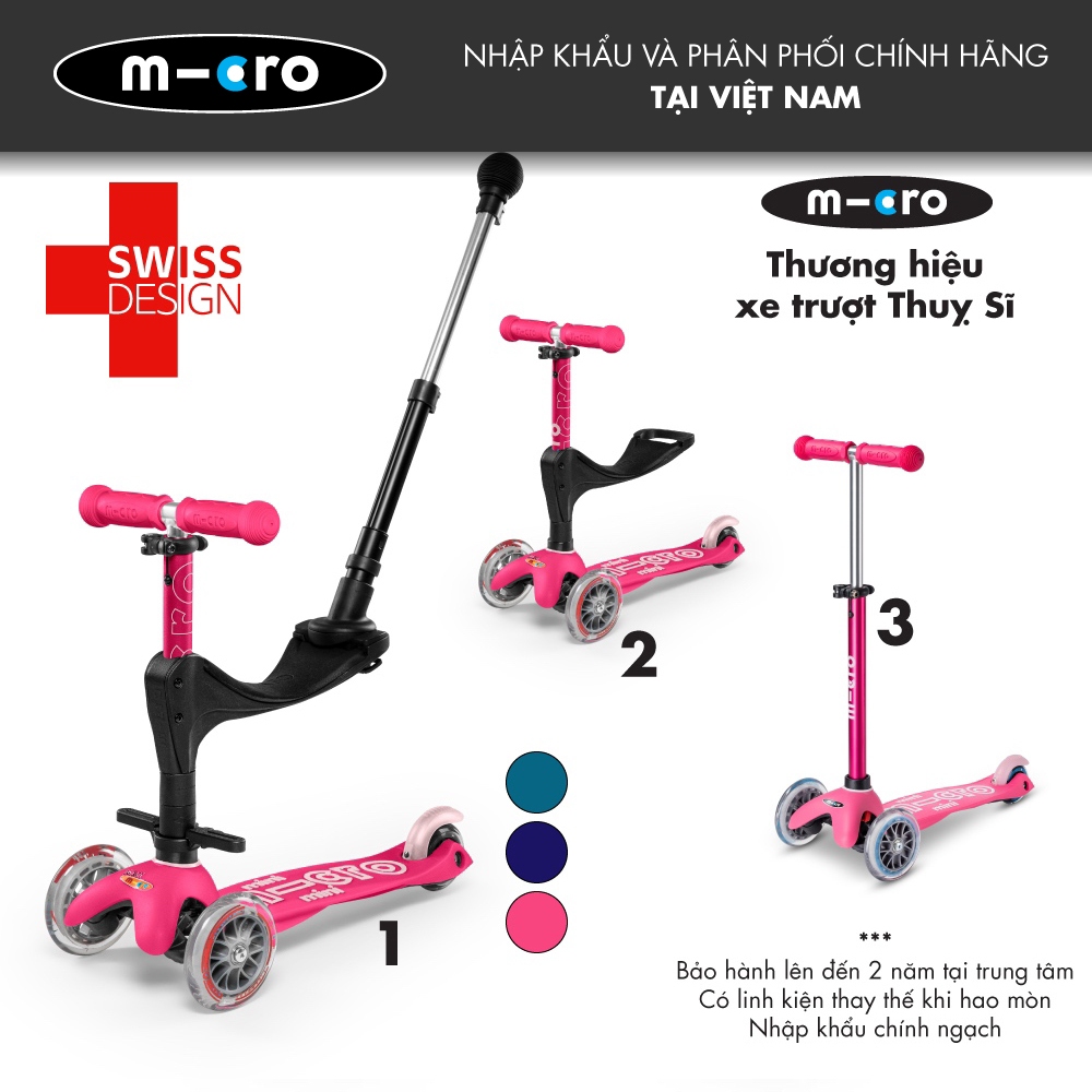 Xe trượt scooter Micro Mini 3in1 Deluxe Plus cho bé 1-5 tuổi - Có ghế ngồi - Thương hiệu Thụy Sĩ