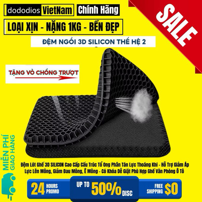 [Loại Xịn - Nặng 1kg - Tặng Vỏ] Đệm Ngồi 3d Silicon 2 Lớp Tổ Ong Lót Ghế Thoáng Khí Chống Đau Mỏi Lưng Dododios
