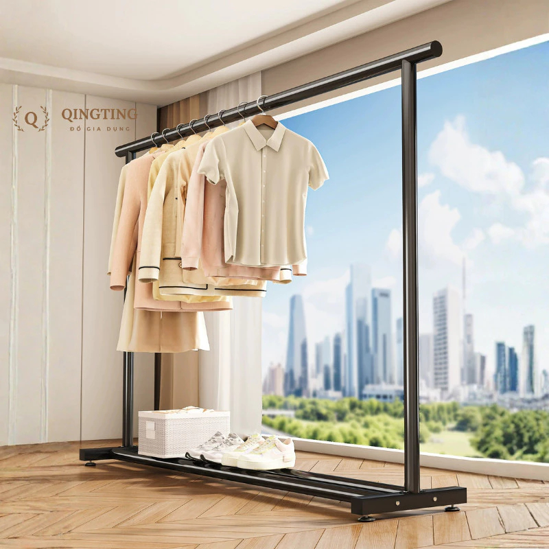 Giá Treo Quần Áo Decor Phòng Ngủ, Kệ Treo Quần Áo Carbon Không Gỉ, Có Bánh Xe, Khung Thép