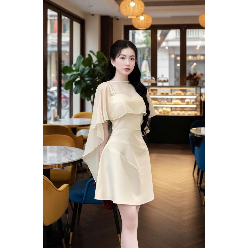 B102 Váy dự tiệc 2 dây có đệm mút (kèm choàng tag hoa) thiết kế nhún eo tôn dáng