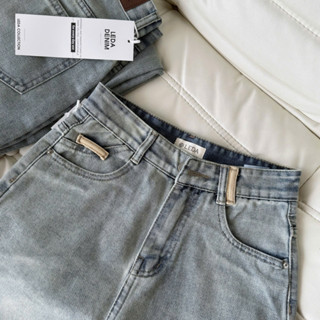   Dài 88-93cm Quần Jean Suông Phối Đai Màu Lai 3 Phân Nữ LEDA Quần Bò Ống Suông Rộng Đai Đỉa Phối Màu Nấm Lùn 1m5 Quần Ri 