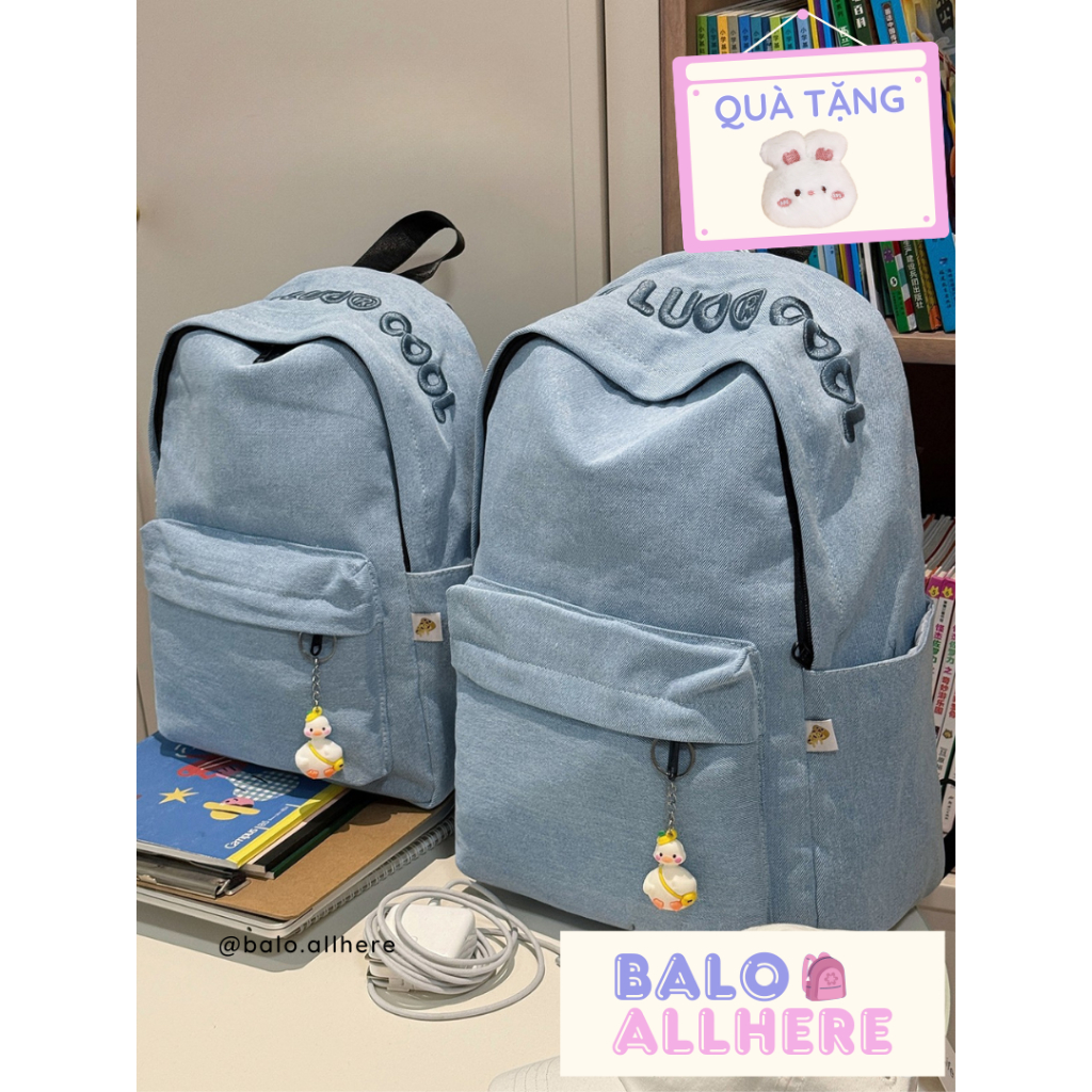 [SẴN LỚN XANH ĐẬM] Balo Đơn Giản, Cặp Sách Vải Denim BL31