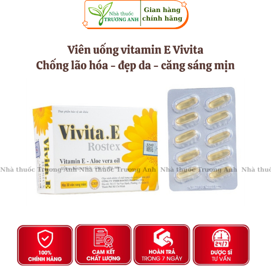 Viên uống Vitamin E 400IU Vivita.E ROXTECH giúp đẹp da, ngừa lão hóa da - 30 viên