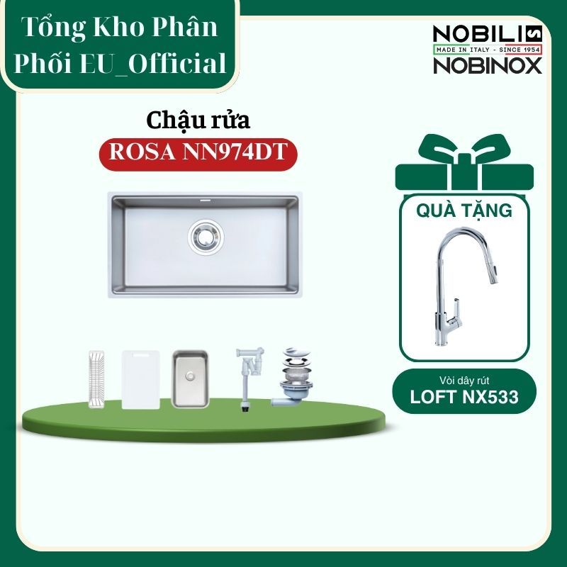 Mua Chậu rửa bát NOBINOX ROSA NN974DT tặng ngay Vòi rửa chén cao cấp