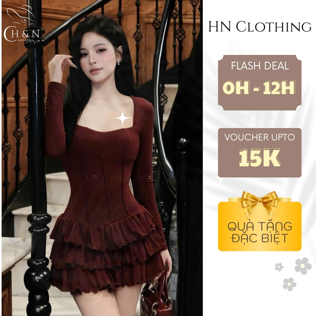 Đầm body dài tay ôm chuẩn tôn dáng tầng xoè cao cấp sang chảnh đi tiệc sang chảnh HN Clothing V348