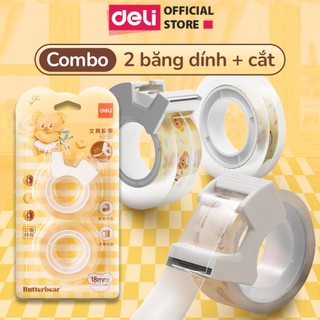 Set 2 Cuộn Băng Dính Trong Suốt Tặng Cắt ButterBear x Deli Băng Dính Văn Phòng Keo Dính Chắc Gấu Bơ Siêu Xinh