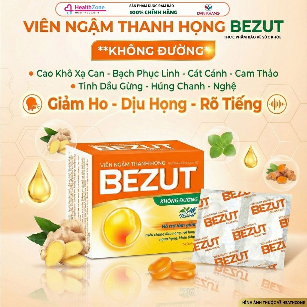Viên Ngậm Thanh Họng BEZUT Không Đường - Hộp 20 Viên