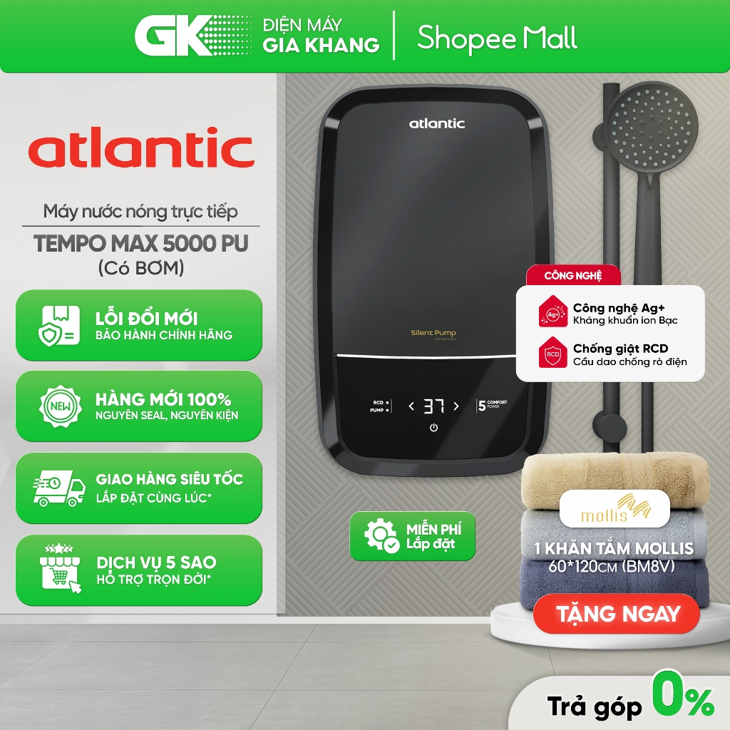 [ATLANTIC - Miễn Phí Công Lắp HCM] Máy nước nóng trực tiếp Atlantic TEMPO LITE 5000 PU | TEMPO MAX 5