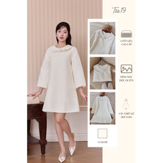  TIA19 Váy hoa gấm dệt babydoll thiết kế Rosalind Dress Tia19. Đầm nữ hoa gấm babydoll màu trắng 