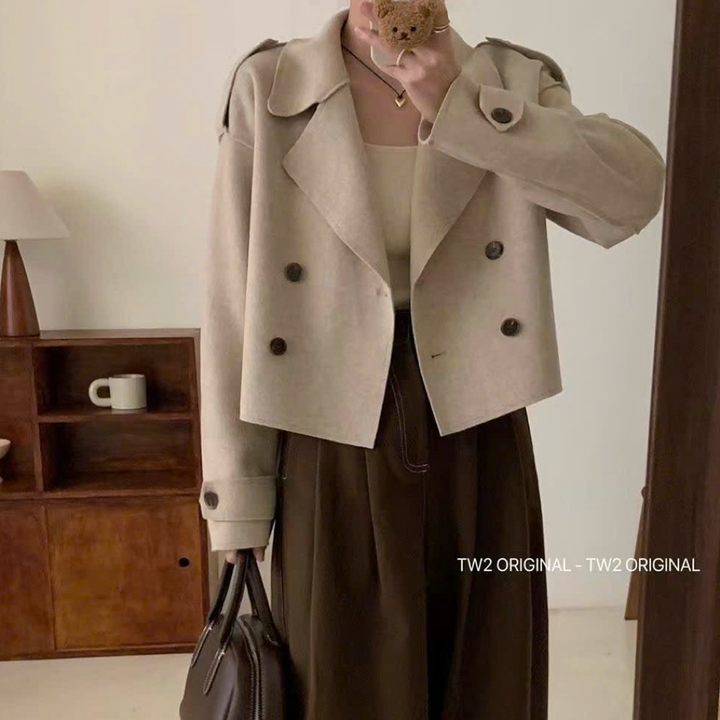 HYERI- Áo Mangto Dáng Lửng/ Áo Dạ Ép + Hàng QCCC 100%