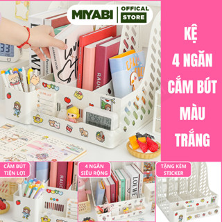 Kệ đựng tài liệu để bàn 4 ngăn cắm bút màu trắng văn phòng phẩm kệ đựng tài liệu văn phòng