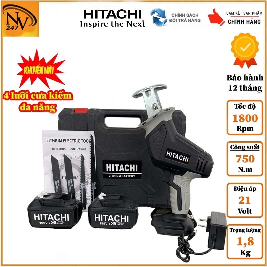 Máy cưa kiếm pin Hitachi máy cưa đa năng dùng pin tặng kèm 4 lưỡi cắt