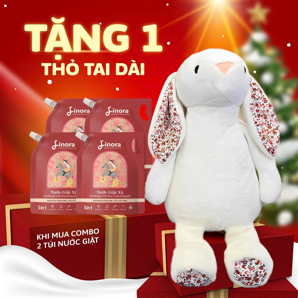 [Tặng Thỏ Khổng Lồ Màu Ngẫu Nhiên] Combo 4 Túi Nước Giặt Xả Finora Premium 1 Lít Hương Baccarat