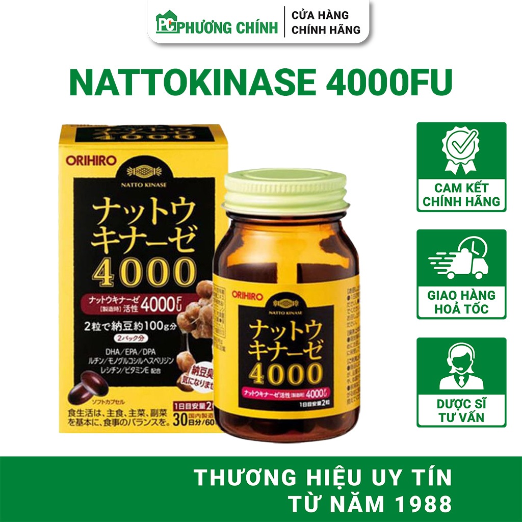Natokinase Nhật Bản Orihiro Natokinase 4000FU Giúp Giảm Nguy Cơ Hình Thành Huyết Khối 60 Viên/Hộp