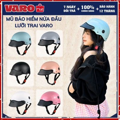 Mũ Bảo Hiểm 1/2 Đầu VARO Lưỡi Trai – Nhiều Màu Thời Trang, Có Thông Gió, Freesize Nam Nữ, BH 12 Tháng