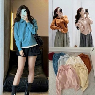 Áo len trơn cúc bọc, áo khoác dáng rộng phong cách UlzzangStyle