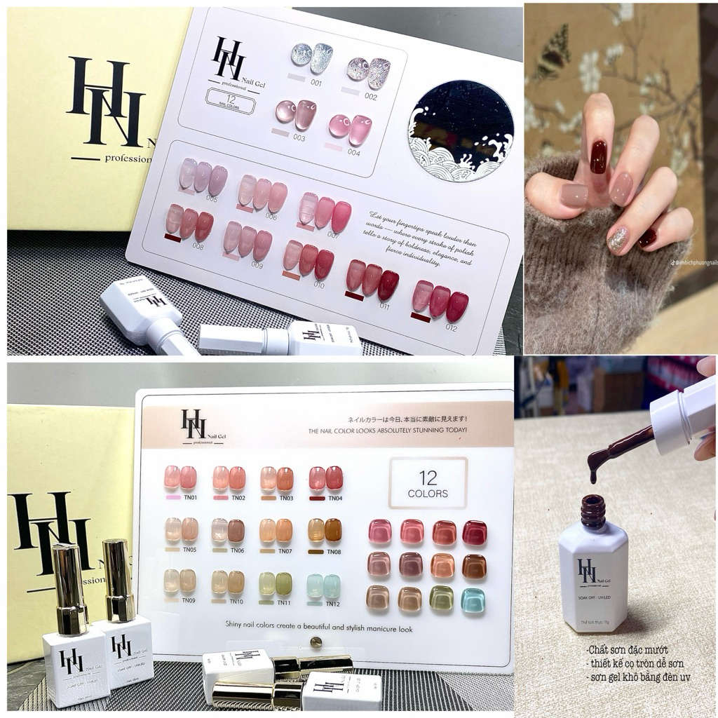 Set sơn thạch đục 12 màu HN gel, Tg gel [tặng bảng mầu]