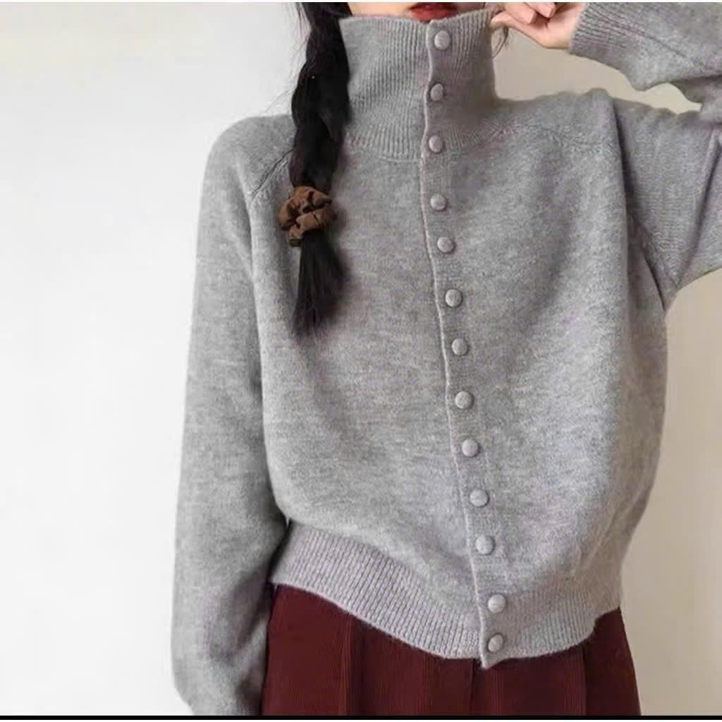 Áo len trơn cúc bọc, áo khoác dáng rộng phong cách UlzzangStyle | BigBuy360 - bigbuy360.vn