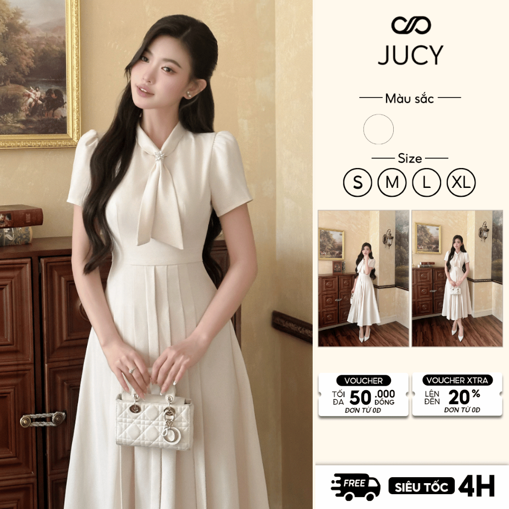 Đầm Nữ Công Sở Thiết Kế BIGSIZE, Váy Kem Nữ Dáng Dài JUCY Công Sở Thanh Lịch V03E