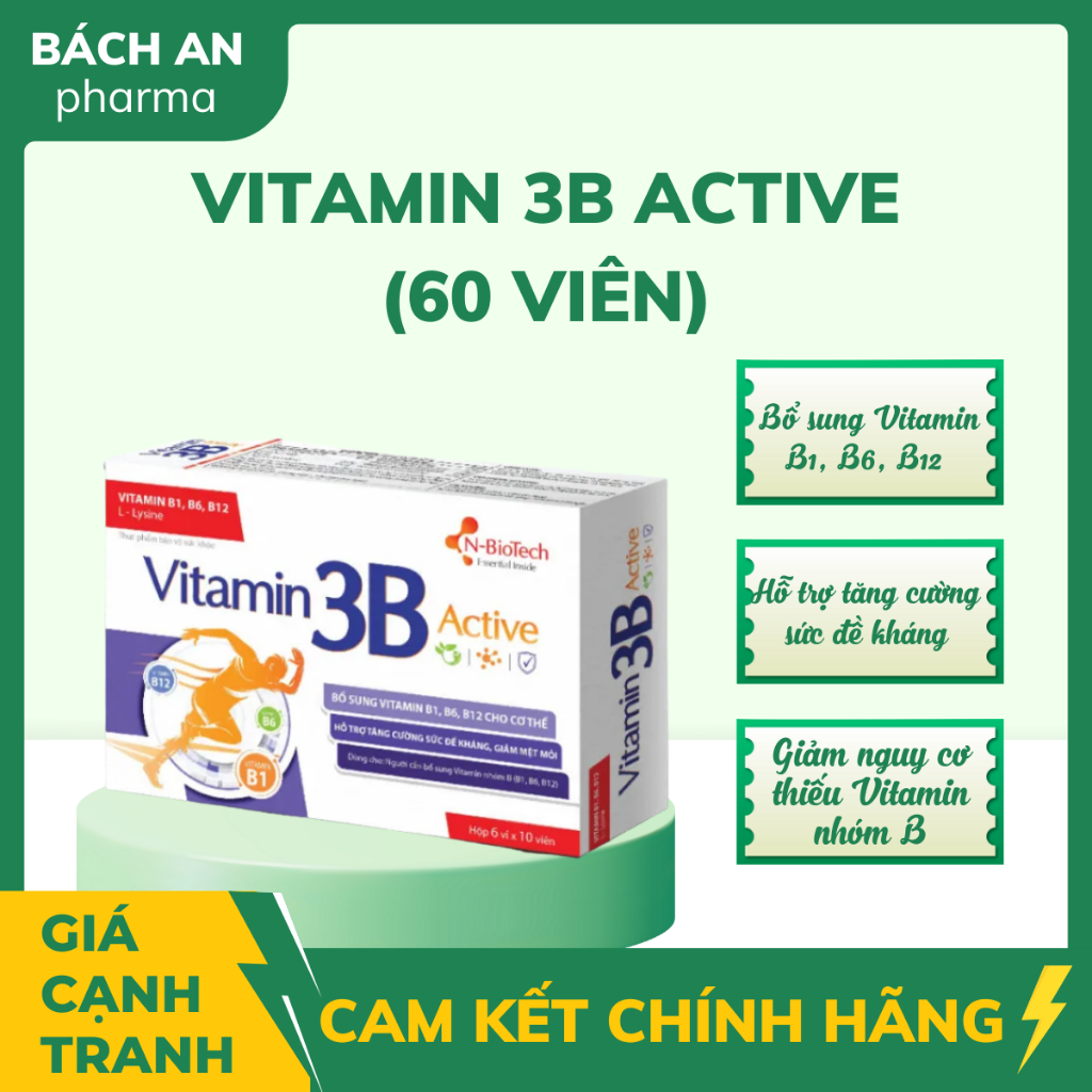 VIÊN UỐNG VITAMIN 3B ACTIVE (hộp 60 viên) hỗ trợ bổ sung vitamin b3,b6,b12, hỗ trợ tăng sức đề kháng