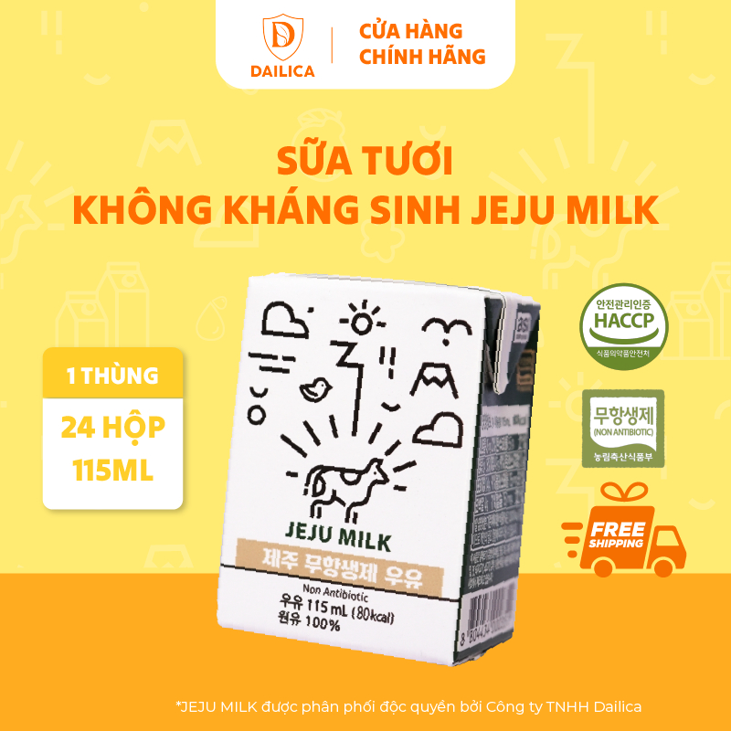 Thùng Sữa Tươi Sạch Không Kh Sinh JEJU MILK Hàn Quốc - Hộp 115ml