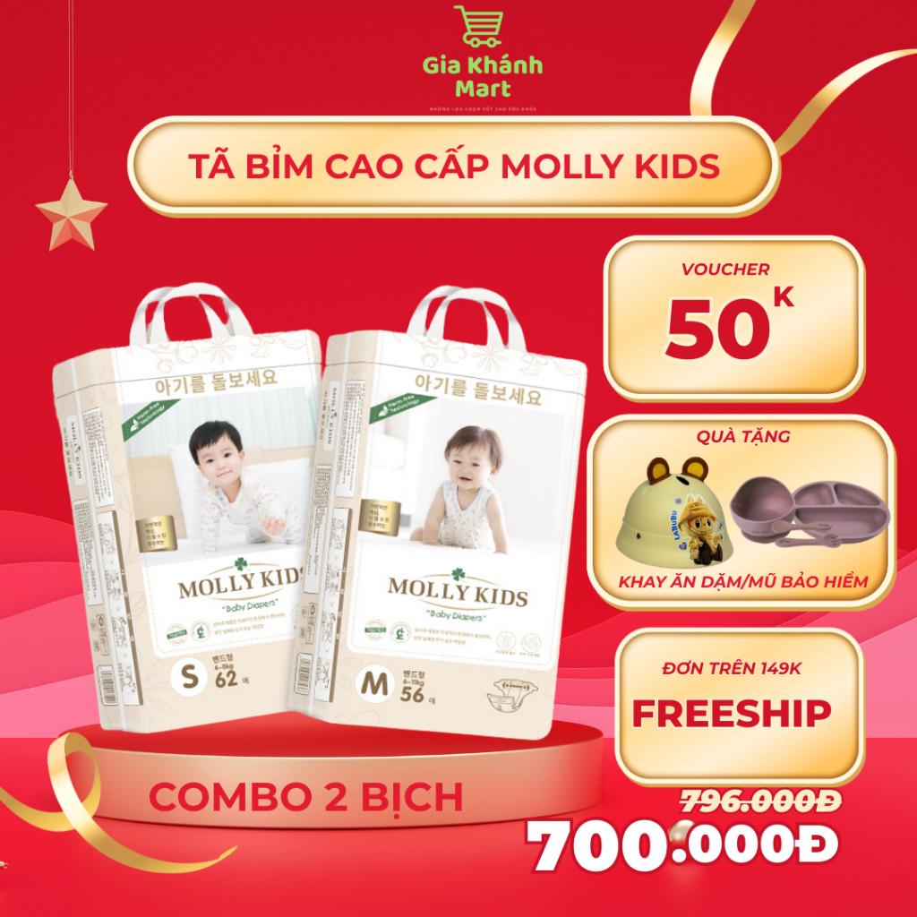 [Chính hãng- Combo 2 bịch- Tặng quà tuỳ chọn]Tã Bỉm Dán/Quần MOLLY KIDS Cao Cấp Cho Bé