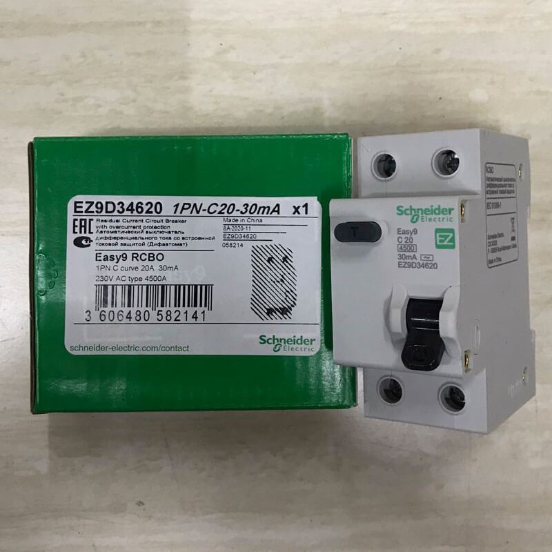 RCBO chống quá tải, chống rò Schneider EZ9D34620 1P+N 20A 30mA 4,5kA